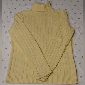 Yellow Cable Knit Turtleneck Sweater